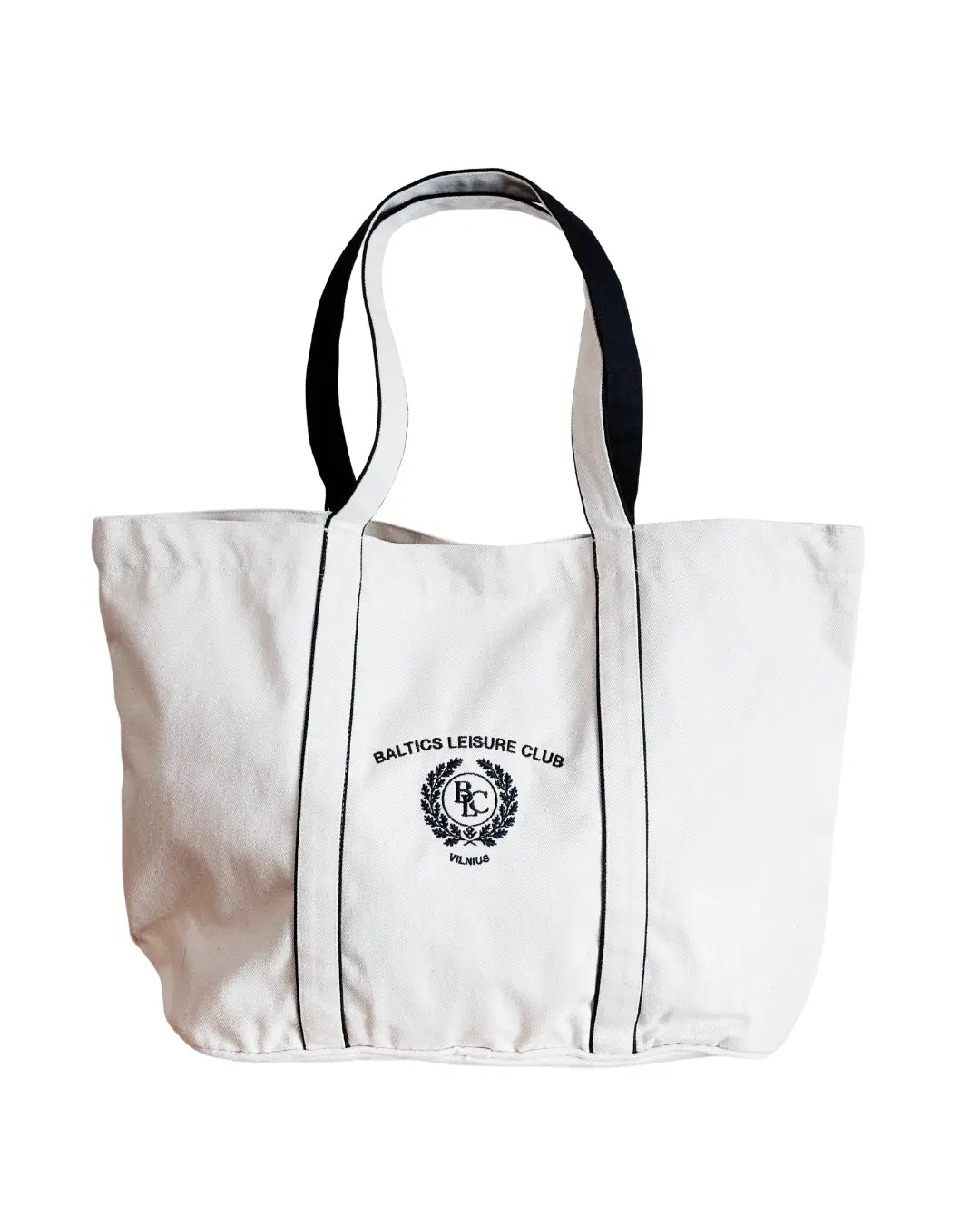 The Heritage Embroidered Tote - White/Navy Baltics Leisure Club