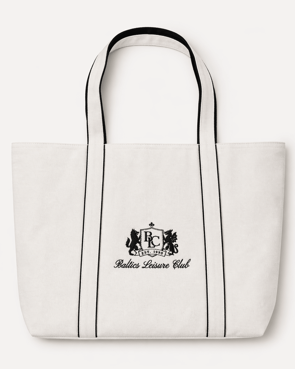 The Club Embroidered Tote Bag – White/Navy - Baltics Leisure Club