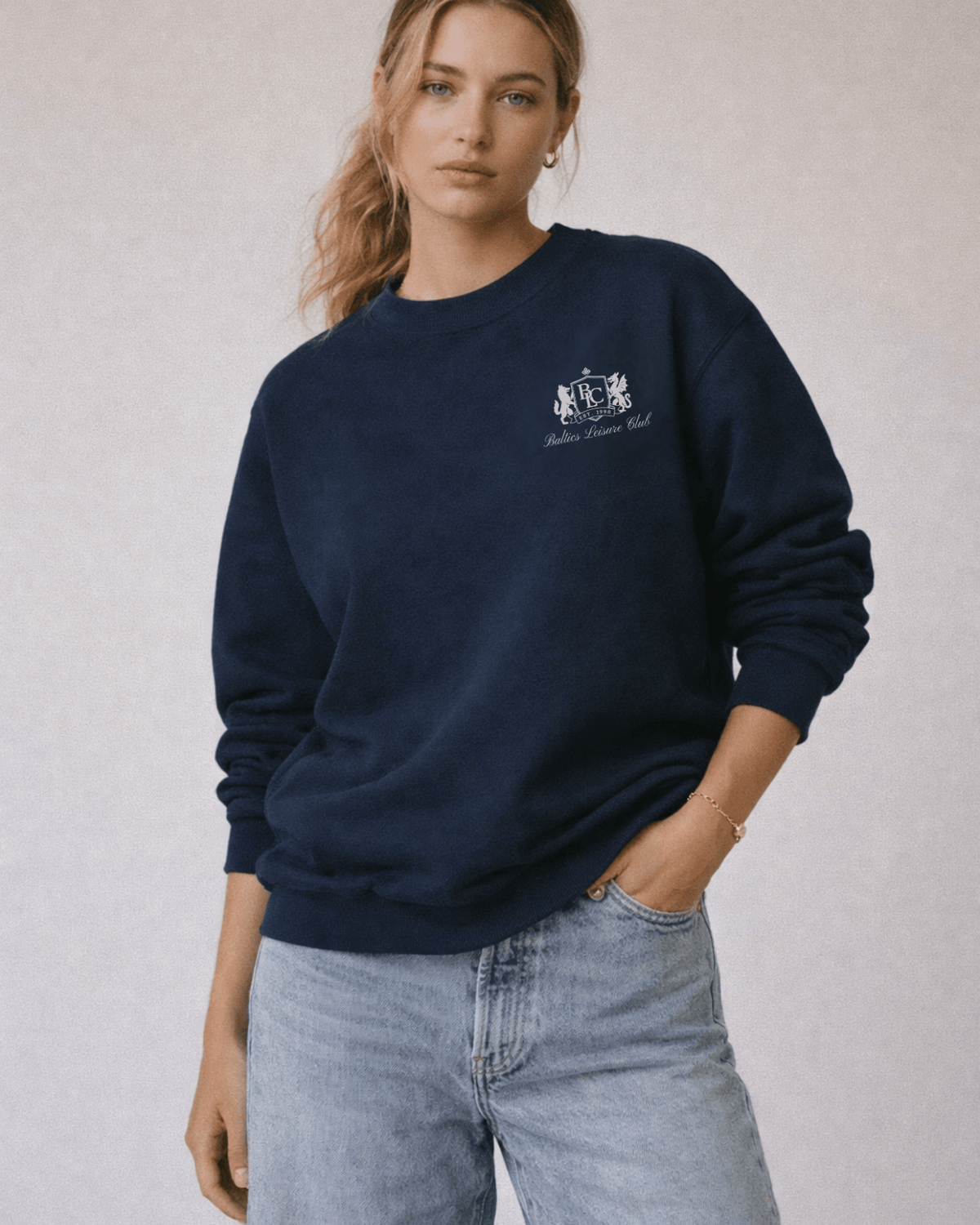 The Club Women Sweatshirt – Navy/White - Baltics Leisure Club