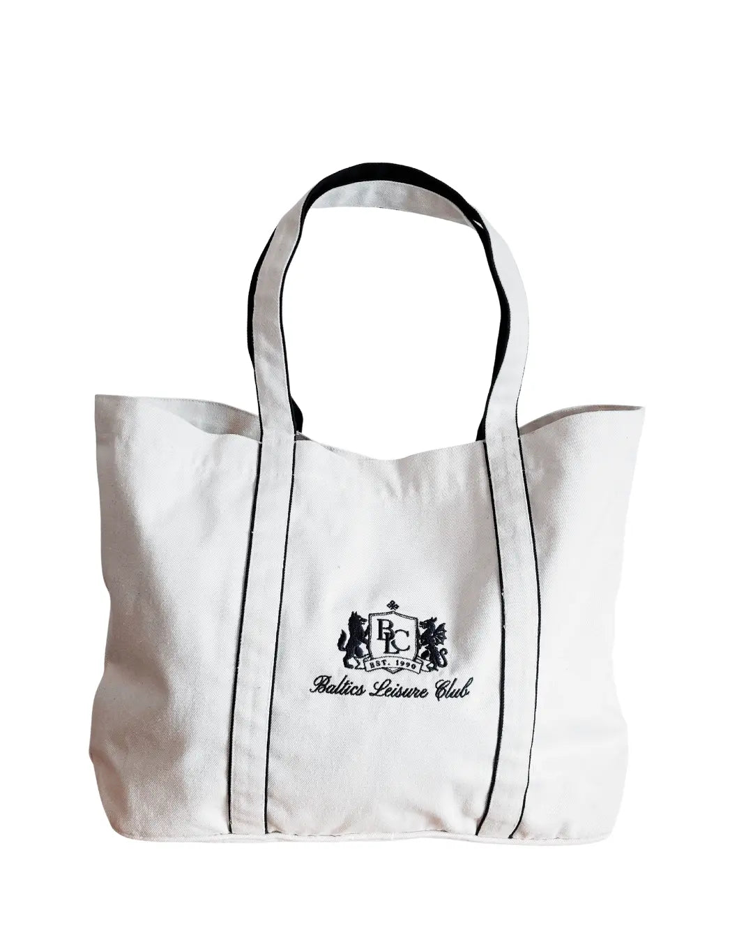 The Club Embroidered Tote Bag – White/Navy Baltics Leisure Club