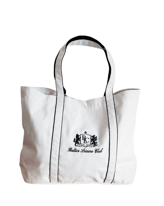 The Club Embroidered Tote Bag – White/Navy Baltics Leisure Club