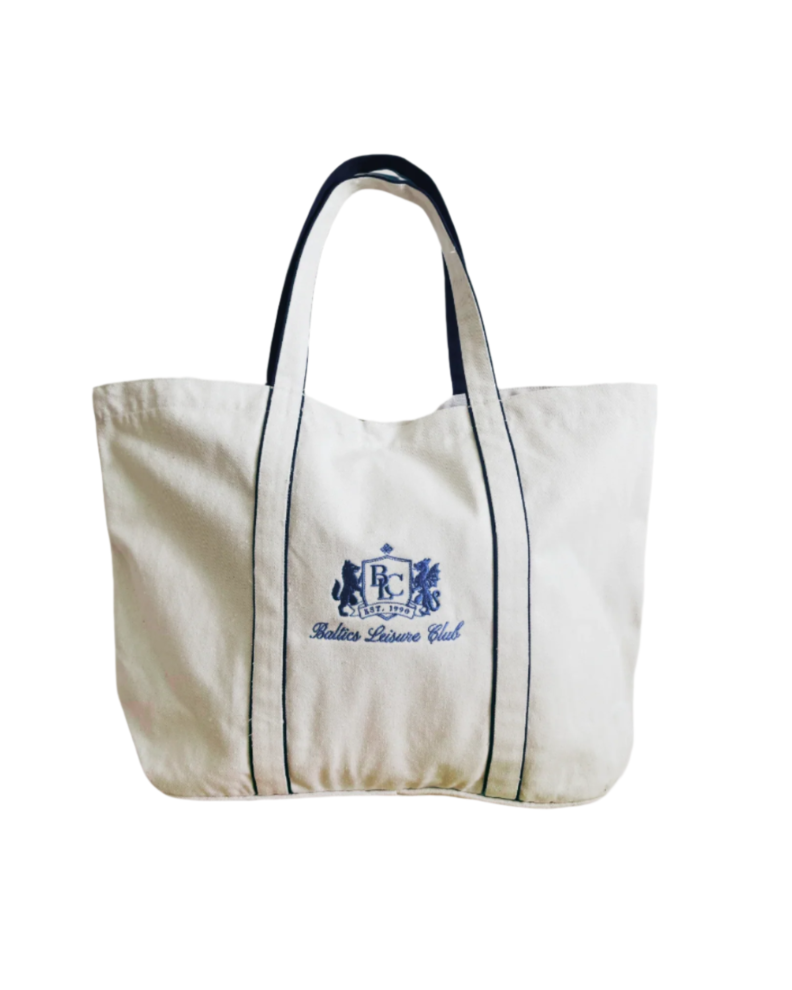 The Club Embroidered Tote – White/Navy - Baltics Leisure Club