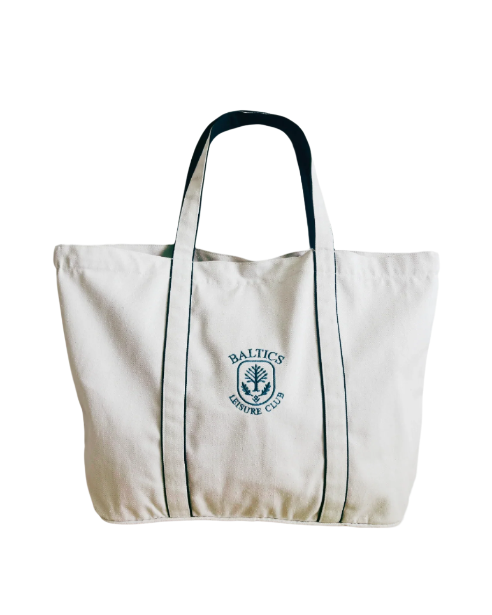 The Baltic Embroidered Tote – White/Navy - Baltics Leisure Club