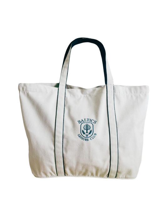 The Baltic Embroidered Tote – White/Navy - Baltics Leisure Club